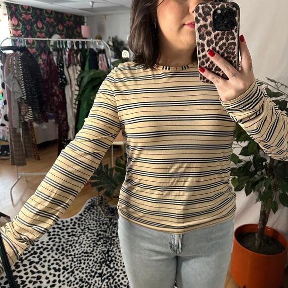 Burberry London Stripe Cotton Knit Long Sleeve Top Tan Size Small - Picture 6 of 6